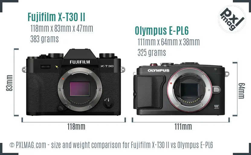 Fujifilm X-T30 II vs Olympus E-PL6 size comparison