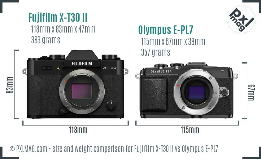 Fujifilm X-T30 II vs Olympus E-PL7 size comparison