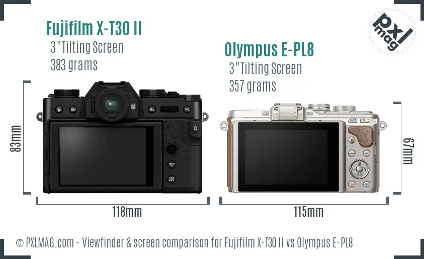 Fujifilm X-T30 II vs Olympus E-PL8 Screen and Viewfinder comparison