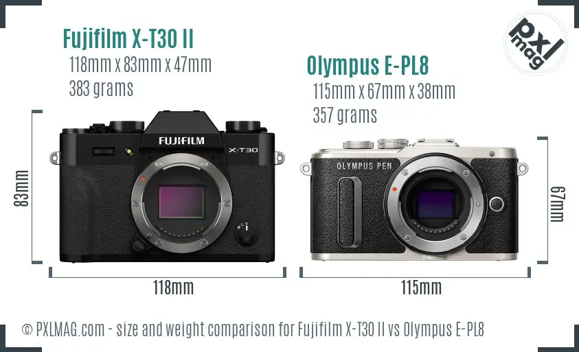 Fujifilm X-T30 II vs Olympus E-PL8 size comparison
