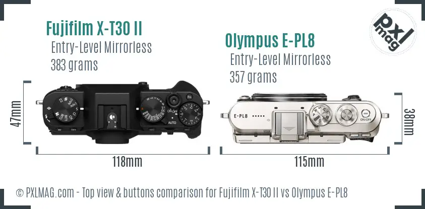 Fujifilm X-T30 II vs Olympus E-PL8 top view buttons comparison