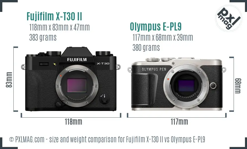 Fujifilm X-T30 II vs Olympus E-PL9 size comparison