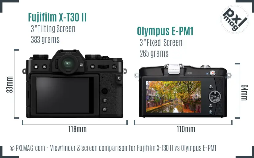 Fujifilm X-T30 II vs Olympus E-PM1 Screen and Viewfinder comparison
