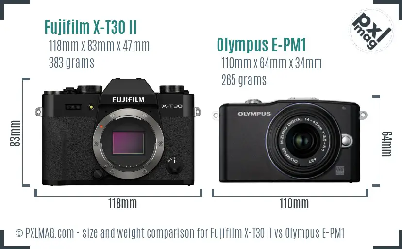 Fujifilm X-T30 II vs Olympus E-PM1 size comparison