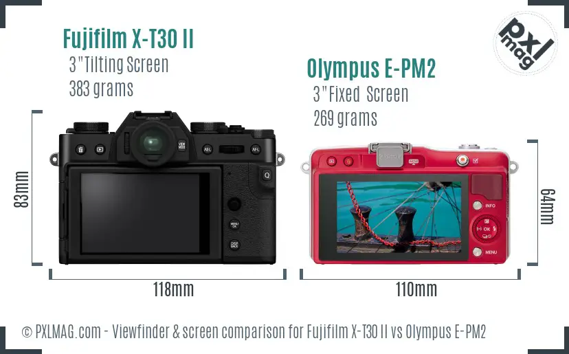 Fujifilm X-T30 II vs Olympus E-PM2 Screen and Viewfinder comparison