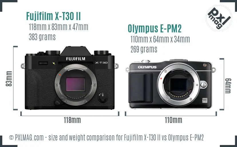 Fujifilm X-T30 II vs Olympus E-PM2 size comparison