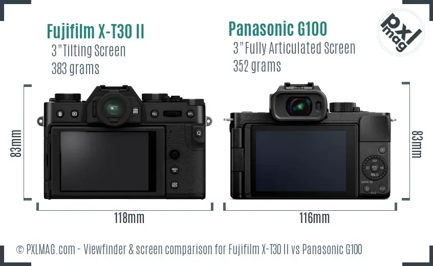 Fujifilm X-T30 II vs Panasonic G100 Screen and Viewfinder comparison