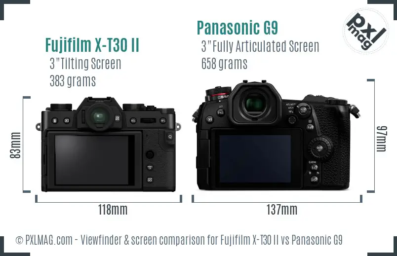 Fujifilm X-T30 II vs Panasonic G9 Screen and Viewfinder comparison Fujifilm X-T30 II vs Panasonic G9 Screen and Viewfinder comparison