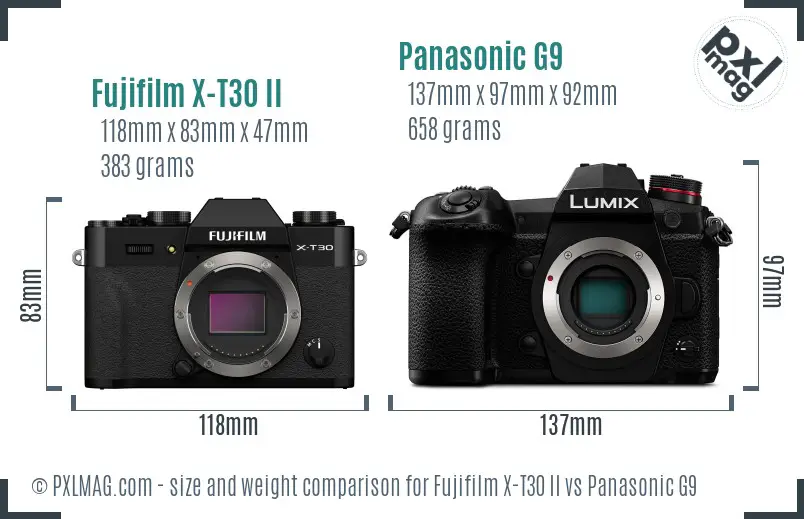 Fujifilm X-T30 II vs Panasonic G9 size comparison Fujifilm X-T30 II vs Panasonic G9 size comparison