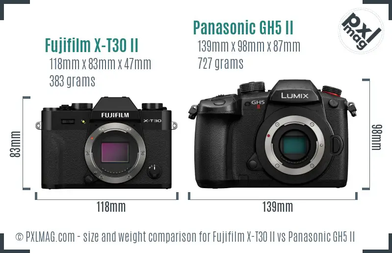 Fujifilm X-T30 II vs Panasonic GH5 II size comparison