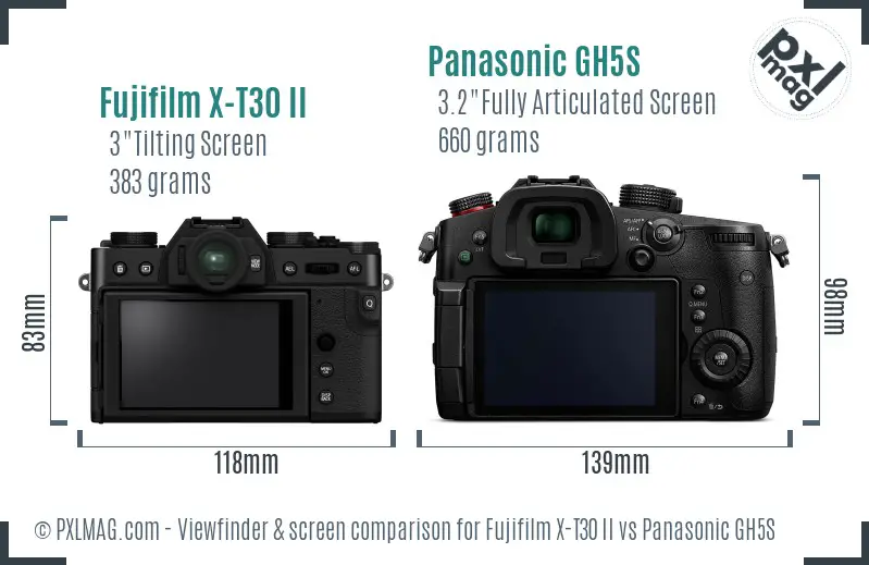 Fujifilm X-T30 II vs Panasonic GH5S Screen and Viewfinder comparison