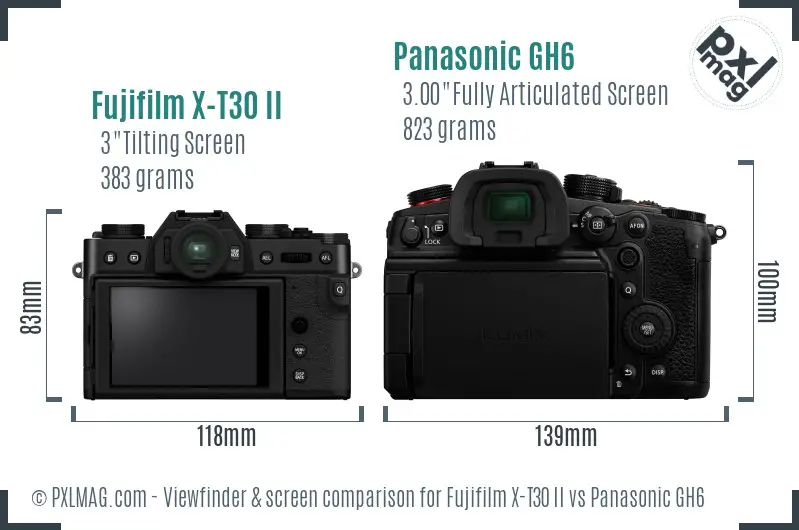 Fujifilm X-T30 II vs Panasonic GH6 Screen and Viewfinder comparison