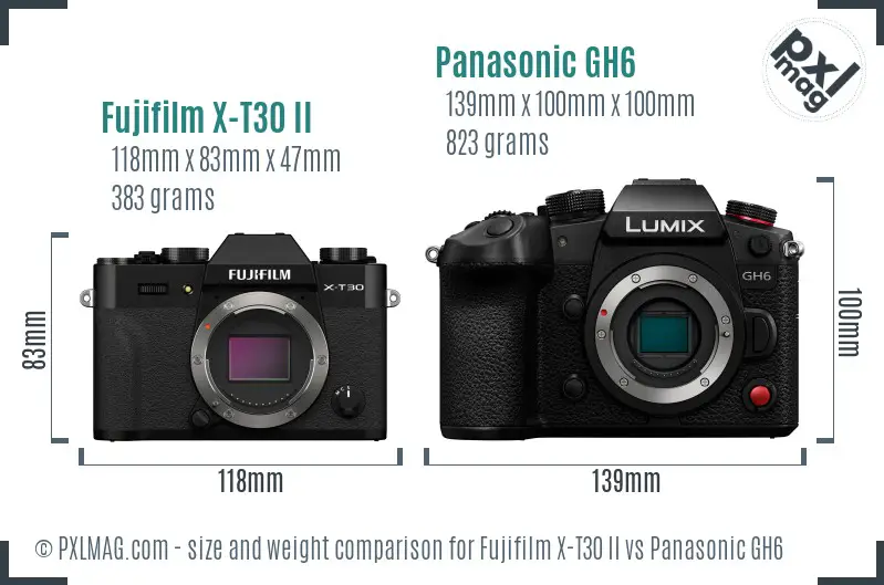 Fujifilm X-T30 II vs Panasonic GH6 size comparison