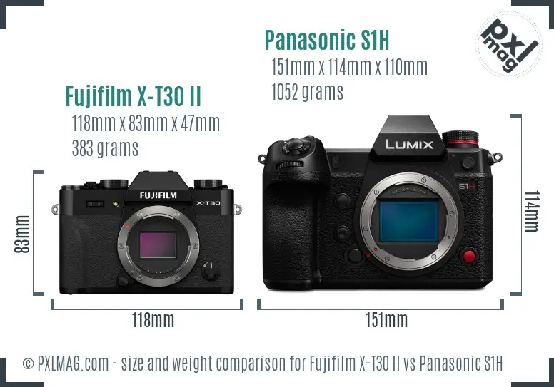 Fujifilm X-T30 II vs Panasonic S1H size comparison