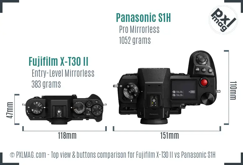 Fujifilm X-T30 II vs Panasonic S1H top view buttons comparison