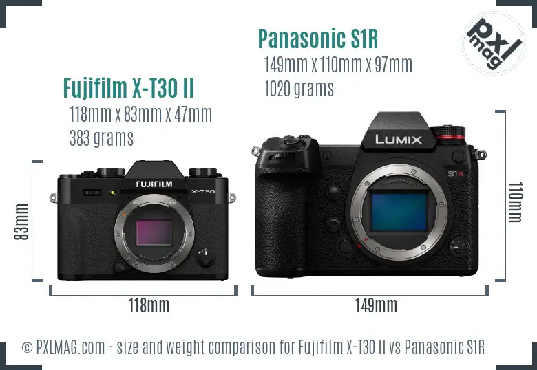 Fujifilm X-T30 II vs Panasonic S1R size comparison