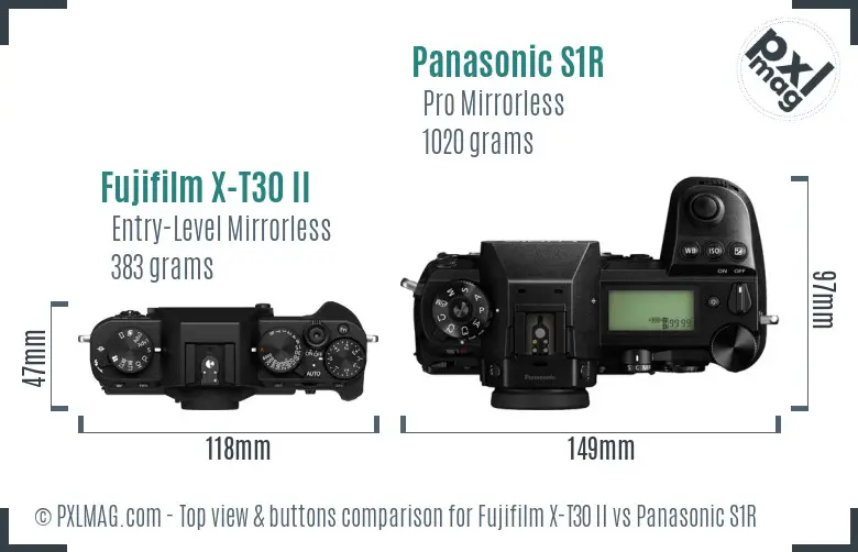Fujifilm X-T30 II vs Panasonic S1R top view buttons comparison