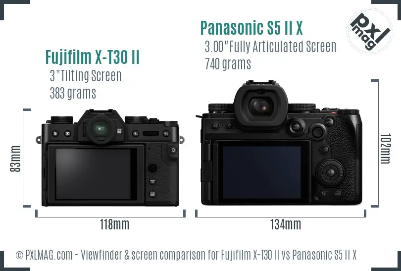 Fujifilm X-T30 II vs Panasonic S5 II X Screen and Viewfinder comparison Fujifilm X-T30 II vs Panasonic S5 II X Screen and Viewfinder comparison