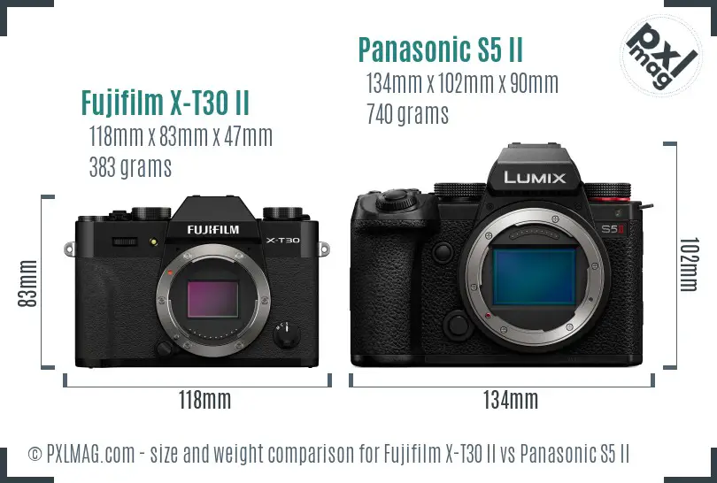 Fujifilm X-T30 II vs Panasonic S5 II size comparison