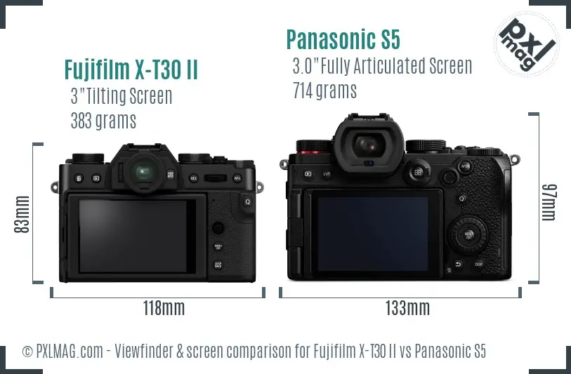 Fujifilm X-T30 II vs Panasonic S5 Screen and Viewfinder comparison Fujifilm X-T30 II vs Panasonic S5 Screen and Viewfinder comparison