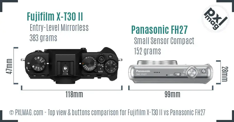 Fujifilm X-T30 II vs Panasonic FH27 top view buttons comparison