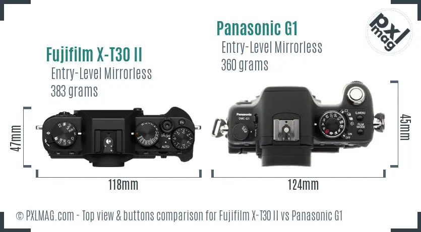 Fujifilm X-T30 II vs Panasonic G1 top view buttons comparison