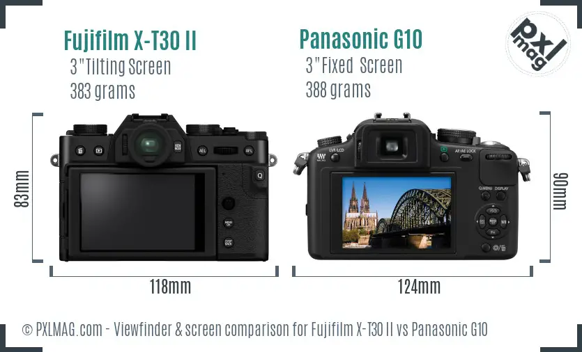 Fujifilm X-T30 II vs Panasonic G10 Screen and Viewfinder comparison