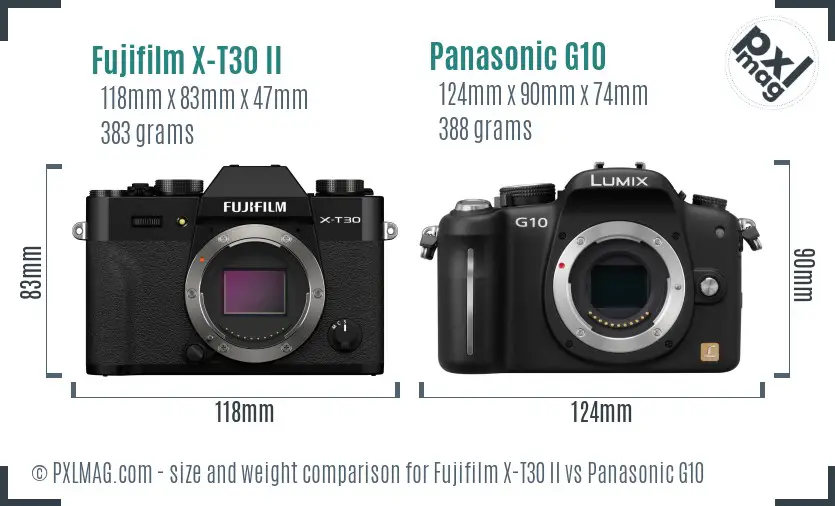 Fujifilm X-T30 II vs Panasonic G10 size comparison
