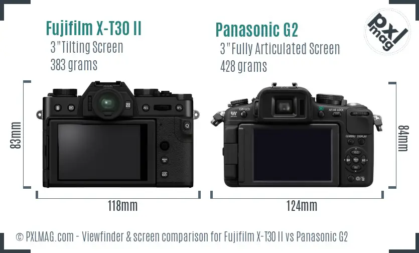 Fujifilm X-T30 II vs Panasonic G2 Screen and Viewfinder comparison