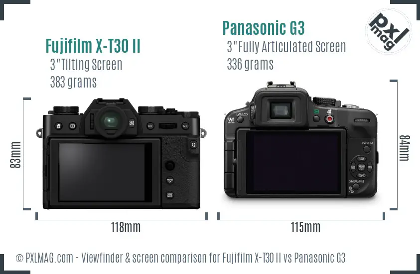 Fujifilm X-T30 II vs Panasonic G3 Screen and Viewfinder comparison