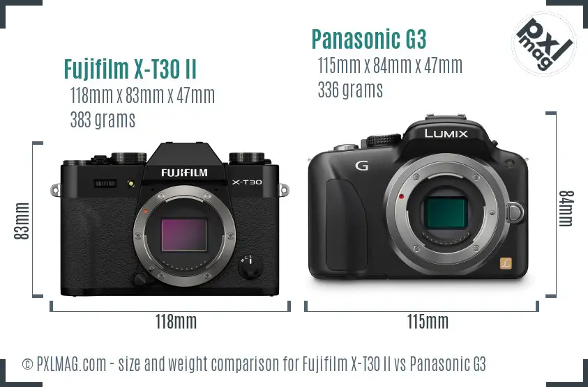 Fujifilm X-T30 II vs Panasonic G3 size comparison