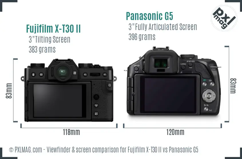 Fujifilm X-T30 II vs Panasonic G5 Screen and Viewfinder comparison