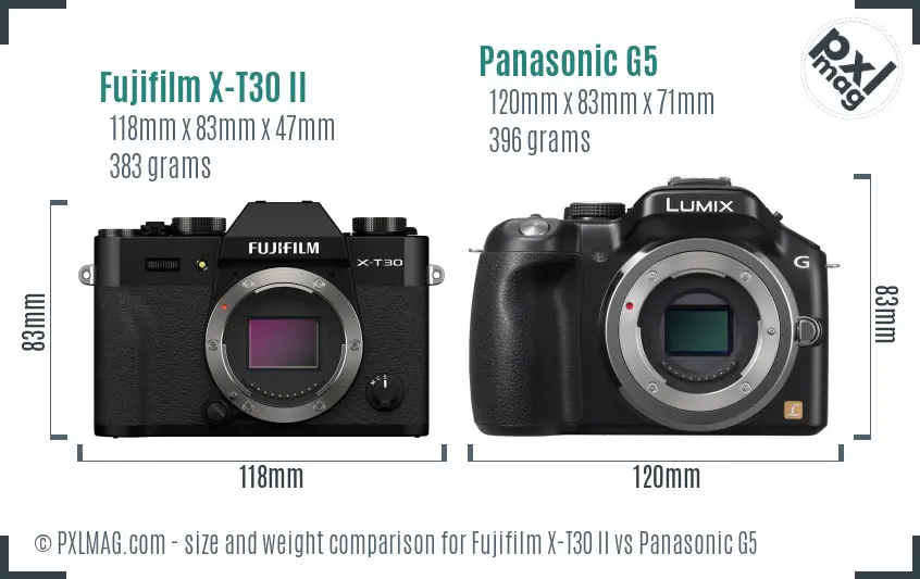 Fujifilm X-T30 II vs Panasonic G5 size comparison