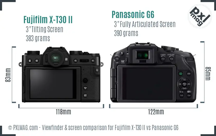Fujifilm X-T30 II vs Panasonic G6 Screen and Viewfinder comparison