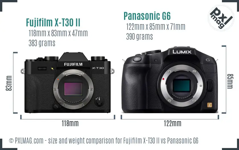 Fujifilm X-T30 II vs Panasonic G6 size comparison