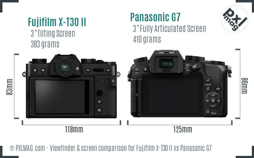 Fujifilm X-T30 II vs Panasonic G7 Screen and Viewfinder comparison