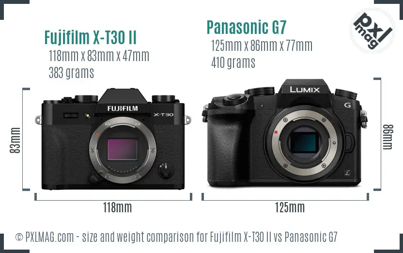 Fujifilm X-T30 II vs Panasonic G7 size comparison