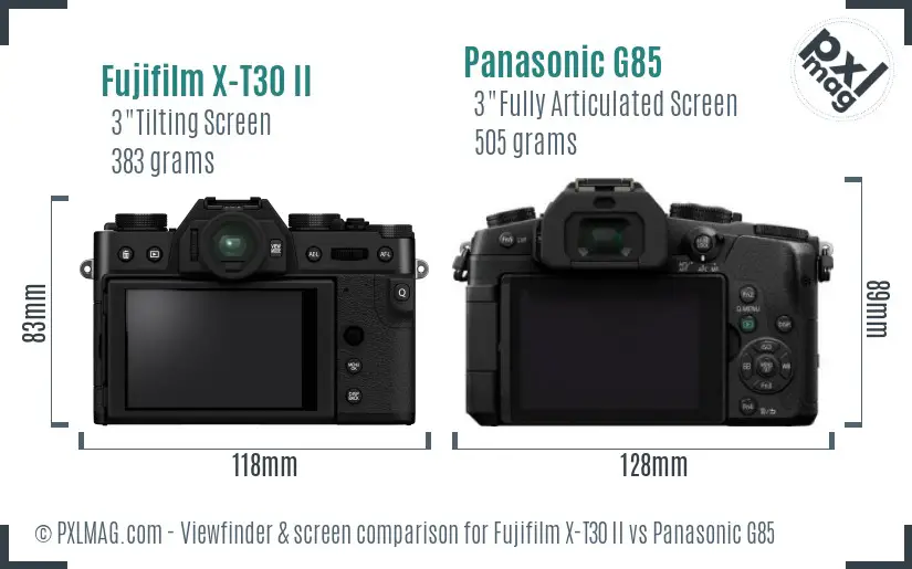 Fujifilm X-T30 II vs Panasonic G85 Screen and Viewfinder comparison