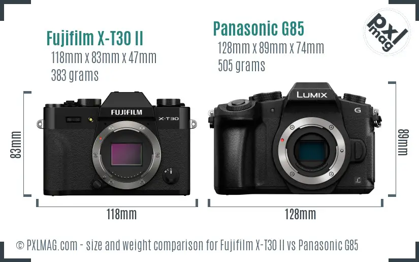 Fujifilm X-T30 II vs Panasonic G85 size comparison