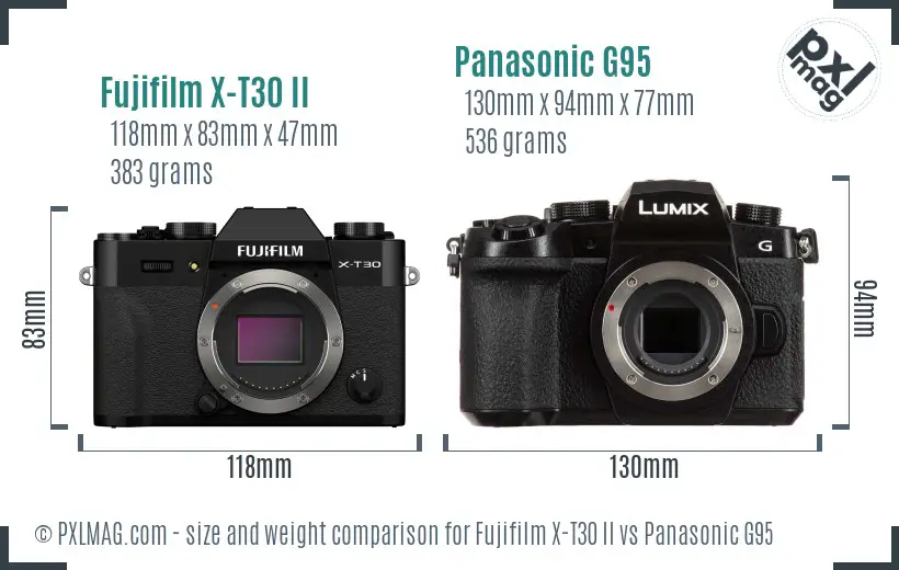 Fujifilm X-T30 II vs Panasonic G95 size comparison Fujifilm X-T30 II vs Panasonic G95 size comparison