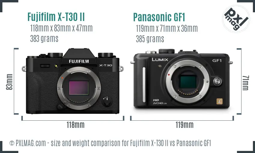 Fujifilm X-T30 II vs Panasonic GF1 size comparison