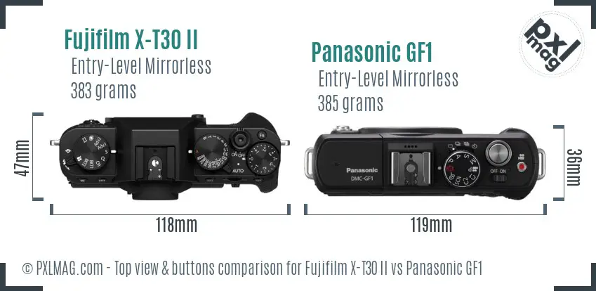 Fujifilm X-T30 II vs Panasonic GF1 top view buttons comparison