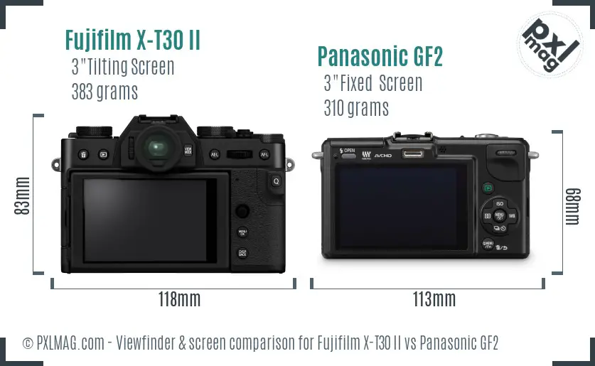 Fujifilm X-T30 II vs Panasonic GF2 Screen and Viewfinder comparison