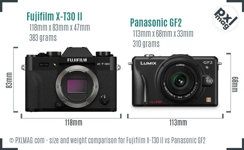 Fujifilm X-T30 II vs Panasonic GF2 size comparison