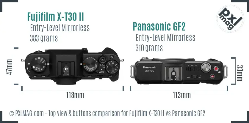 Fujifilm X-T30 II vs Panasonic GF2 top view buttons comparison