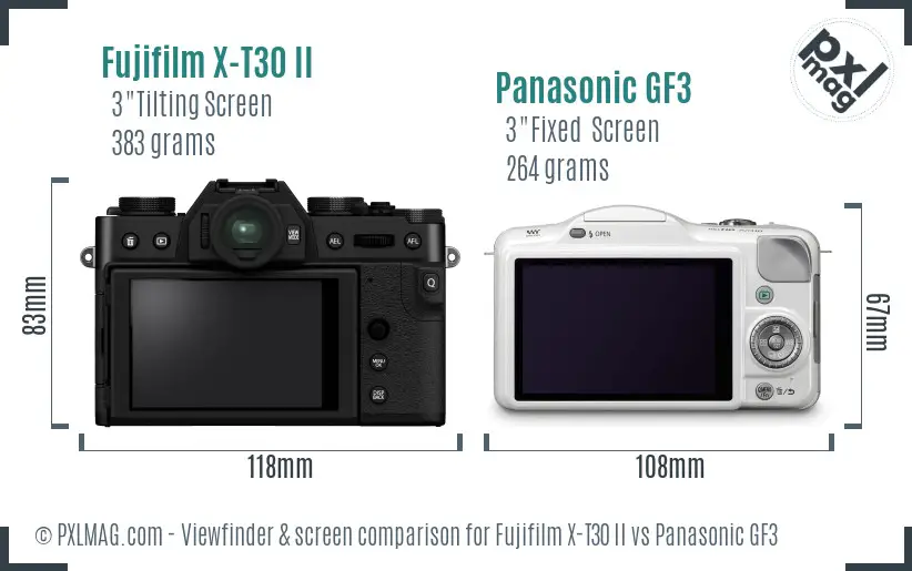 Fujifilm X-T30 II vs Panasonic GF3 Screen and Viewfinder comparison