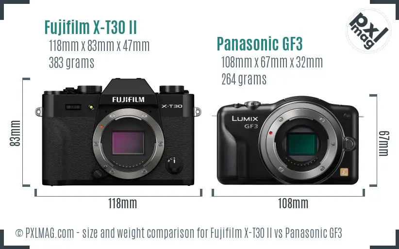 Fujifilm X-T30 II vs Panasonic GF3 size comparison