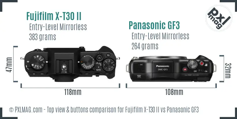 Fujifilm X-T30 II vs Panasonic GF3 top view buttons comparison