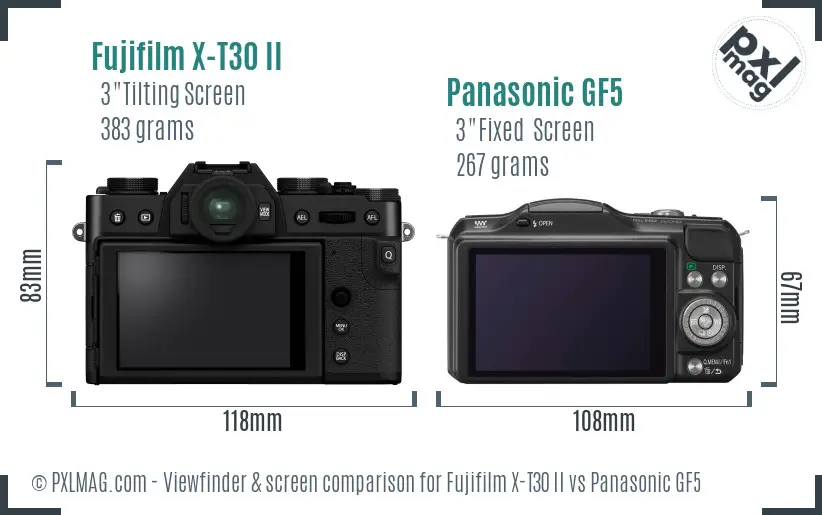 Fujifilm X-T30 II vs Panasonic GF5 Screen and Viewfinder comparison