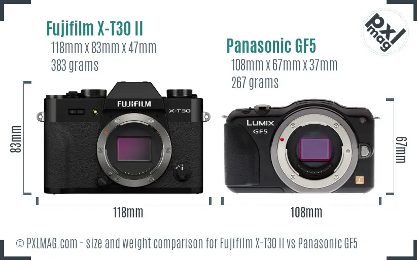 Fujifilm X-T30 II vs Panasonic GF5 size comparison
